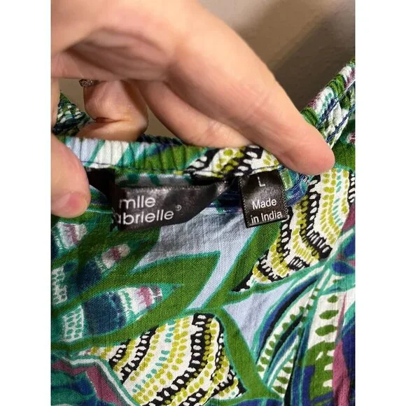 Colorful Floral Milkmaid Dress Blue L Tropical Summer Smock Preppy Artsy Chic - Picture 5 of 9